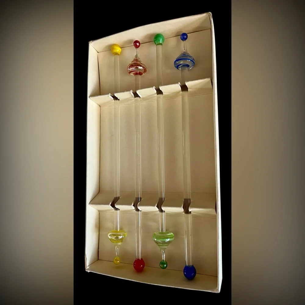 Set of Glass Stir Sticks with Colorful Accents
